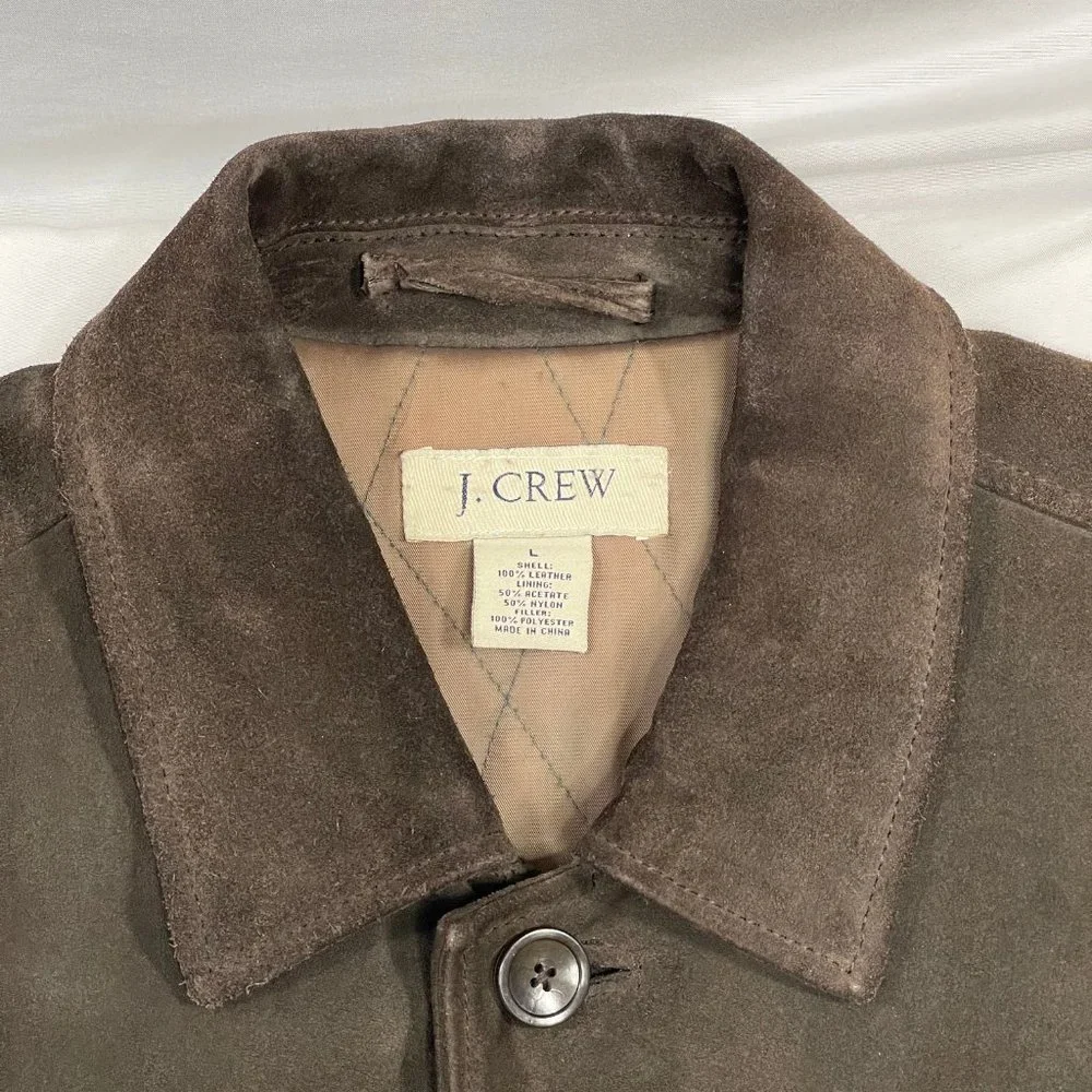 Vintage J.Crew Leather Barn Coat w/ Quilted Lining Brown Size Large Button Up - Picture 2 of 11